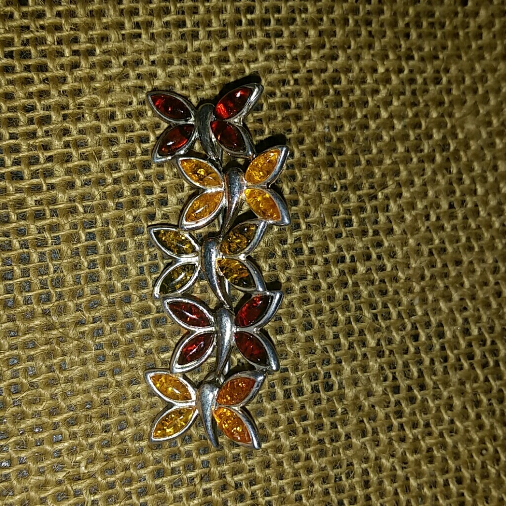 Sterling amber butterfly pendant broach 925 silver
